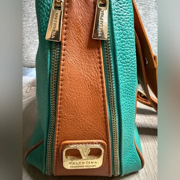 Valentina Teal and Brown Leather Shoulder Bag - Picture 5 of 16